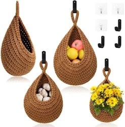 Hanging Fruit Baskets For Kitchen - 3 Pack Boho Wall Hanging Basket With 6 Pcs Strong Hooks, Handwoven Hanging Holder Teardrop Home Produce Basket For Fruits Vegetable Potato Onion Storage (White) -Kitchen Island Sale 51L4aFU 3rL. AC