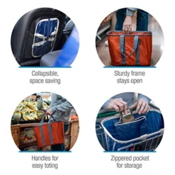 CleverMade SnapBasket Reusable Grocery Shopping Bags With Reinforced Bottom And Zippered Storage Pocket, Collapsible Durable Premium Utility Totes, 20L Size, Orange/Charcoal, 3 Pack -Kitchen Island Sale 51LMEVDQctL