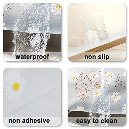 Waterproof Shelf And Drawer Liners For Kitchen Cabinet, Refragerator Mats Bathroom Sink Liner No Slip Cupboard Mats Non Adhesive EVA Place Mats Roll - Clear Daisy 17.7"×78.7" 2 Waterproof Shelf And Drawer Liners For Kitchen Cabinet, Refragerator Mats Bathroom Sink Liner No Slip Cupboard Mats Non Adhesive EVA Place Mats Roll - Clear Daisy 17.7"×78.7" - Image 2