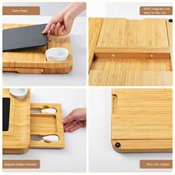 Bamboo Cheese Charcuterie Board And Knife Set Cheese Serving Board With Round Tray Wooden Cheese Platter Set,Cheese Tray, Perfect For Christmas, Anniversary,Wedding,Housewarming Gift Ideas -Kitchen Island Sale 51LZcdbicSS