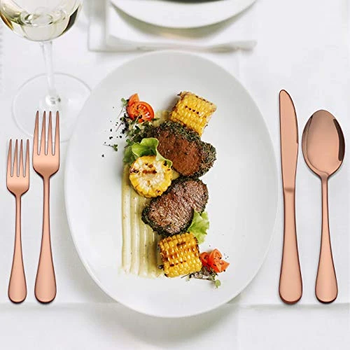 20-Piece Copper Silverware Flatware Set For 4, Stainless Steel Eating Utensils Cutlery Includes Knives/Spoons/Forks, Tableware For Home Restaurant Party, Dishwasher Safe, Mirror Polished 1 20-Piece Copper Silverware Flatware Set For 4, Stainless Steel Eating Utensils Cutlery Includes Knives/Spoons/Forks, Tableware For Home Restaurant Party, Dishwasher Safe, Mirror Polished