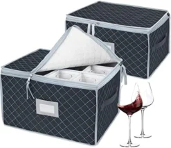 Stemware Storage Cases - Holds 24 Wine Glass Storage Or China Crystal Glassware Containers With Handles And Lable Window,Fully-Padded Inside With Hard Sides(15.5" X 12.5"x10")-Set Of 2 Grey -Kitchen Island Sale 51LkFphLPDL. AC