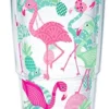 Tervis Flamingo Pattern Insulated Tumbler With Wrap And Fuschia Lid, 24 Oz, Clear