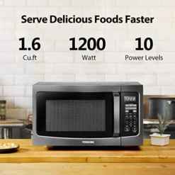 Toshiba ML-EM45P(BS) Countertop Microwave Oven, 1.6 Cu.ft, Black Stainless Steel, Non-inverter Technology & AC25CEW-BS Toaster Oven, 6-Slice Bread/12-Inch Pizza, Black Stainless Steel, 1500W -Kitchen Island Sale 51LzD3sMRJL