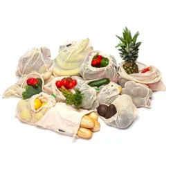 12+1 Reusable Produce Bags Grocery Washable | Organic Cotton Mesh Produce Bags | Double-Stitched & Tare Weigh | Mesh Bags For Vegetables | Cotton Produce Bags Reusable Washable | Produce Bag (3 Sizes) -Kitchen Island Sale 51M3aAfx7PL