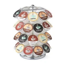 K Cup Holder – Compatible With K-Cups, Coffee Pod Carousel | 40 K Cup Holder, Spins 360-Degrees, Lazy Susan Platform, Modern Chrome Design, Home Or Office Kitchen Counter Organizer