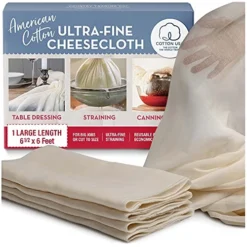 American Cotton Ultra-Fine Cheesecloth For Straining - 6 X 6.5 Ft Length - Reusable Filter Cooking Cloth - Table Dressing And Halloween Costumes
