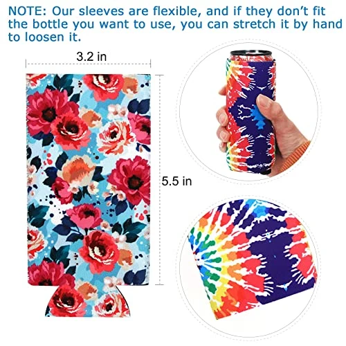 8 Pcs Slim Can Coolers Sleeves For 12oz Slim Beer & Hard Soda, Tall Skinny Can Cooler Holder Colorful Neoprene Bottle Insulator Perfect For Christmas Parties Valentines Day Gifts (Floral) 2 8 Pcs Slim Can Coolers Sleeves For 12oz Slim Beer & Hard Soda, Tall Skinny Can Cooler Holder Colorful Neoprene Bottle Insulator Perfect For Christmas Parties Valentines Day Gifts (Floral) - Image 2