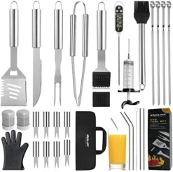 30PCS BBQ Grill Tools Set With Thermometer And Meat Injector. Extra Thick Stainless Steel Spatula, Fork& Tongs - Complete Grilling Accessories In Portable Bag - Perfect Grill Gifts For Men -Kitchen Island Sale 51ML3JJgZFL. AC