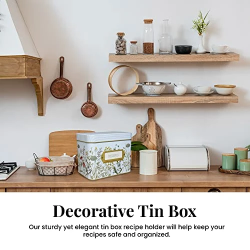 Tin Recipe Box - Includes 100 4X6 Cards, 12 Dividers - Beautiful Decorative Tin Box Gift Set (Wild Flower) 2 Tin Recipe Box - Includes 100 4X6 Cards, 12 Dividers - Beautiful Decorative Tin Box Gift Set (Wild Flower) - Image 2