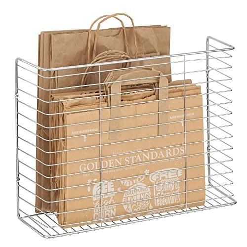 MDesign Portable Metal Farmhouse Wall Decor Angled Storage Organizer Basket Bin For Hanging In Kitchen/Pantry - Store Plastic Bags, Foils, Oils, Sandwich Bags, 2 Pack - Chrome 6 MDesign Portable Metal Farmhouse Wall Decor Angled Storage Organizer Basket Bin For Hanging In Kitchen/Pantry - Store Plastic Bags, Foils, Oils, Sandwich Bags, 2 Pack - Chrome - Image 6