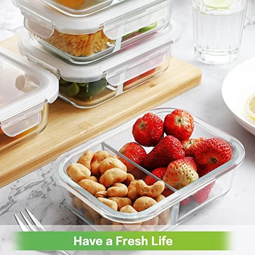 10 Pack Glass Meal Prep Containers 2 Compartment, Glass Food Storage Containers With Lids, Airtight Glass Lunch Bento Boxes, BPA-Free & Leak Proof (10 Lids & 10 Containers) - White 6 10 Pack Glass Meal Prep Containers 2 Compartment, Glass Food Storage Containers With Lids, Airtight Glass Lunch Bento Boxes, BPA-Free & Leak Proof (10 Lids & 10 Containers) - White - Image 6