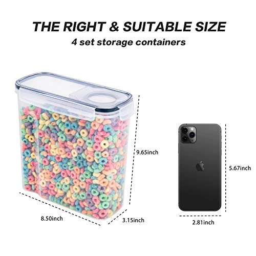 Cereal Containers Storage Set - 4 Piece Airtight Large Dry Food Storage Containers(135.2oz), BPA Free Dispenser Plastic Cereal Storage Containers With 16 Labels & Pen 4 Cereal Containers Storage Set - 4 Piece Airtight Large Dry Food Storage Containers(135.2oz), BPA Free Dispenser Plastic Cereal Storage Containers With 16 Labels & Pen - Image 4
