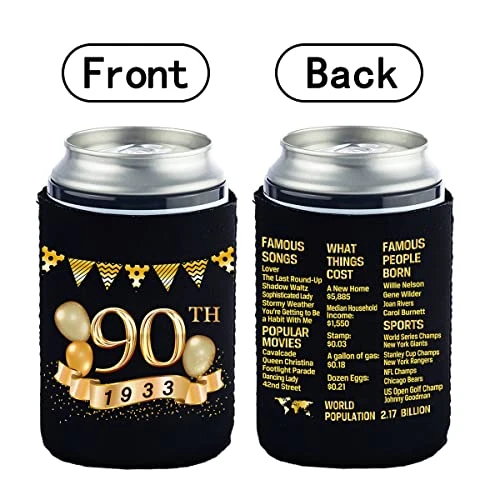 90th Birthday Can Cooler Sleeves Pack Of 12- 1933 Sign -90th Anniversary Decorations - Dirty 90th Birthday Party Supplies - Black And Gold Ninetieth Birthday Cup Coolers 2 90th Birthday Can Cooler Sleeves Pack Of 12- 1933 Sign -90th Anniversary Decorations - Dirty 90th Birthday Party Supplies - Black And Gold Ninetieth Birthday Cup Coolers - Image 2