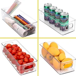 Stackable Plastic Food Storage Bin With Handles For Kitchen Pantry, Cabinet, Refrigerator, Freezer - Organizer For Fruit, Yogurt, Squeeze Pouches - BPA Free, 10" Long - 2 Pack – Clear -Kitchen Island Sale 51N6QvFJKnL