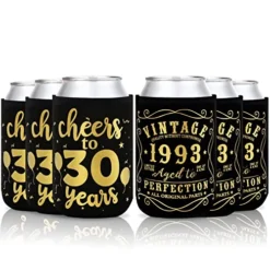 Heers To 30 Years Can Sleeves Vintage 1993 30th Birthday Party Decorations For Men Supplies Can Cover Sleeves Black And Gold Neoprene Sleeves For Soda Can Beverage Set Of 12