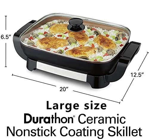 12x15" Nonstick Ceramic Electric Skillet - With Removable Pan, Adjustable Temperature, Reversible Design 5 12x15" Nonstick Ceramic Electric Skillet - With Removable Pan, Adjustable Temperature, Reversible Design - Image 5