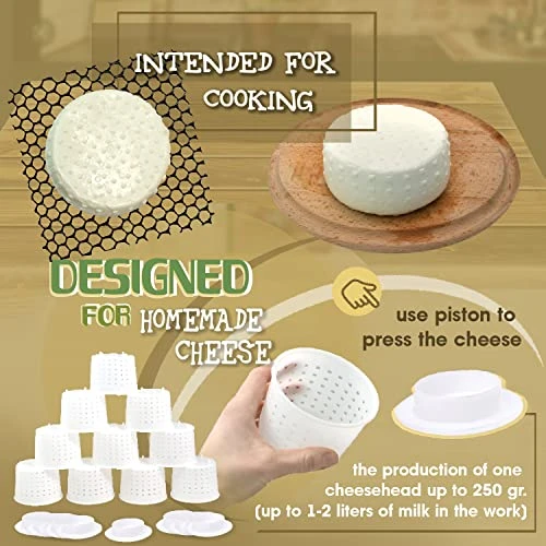 10 Pcs Cheese Molds + Pistons - Basic Cheese Mold 10 Oz (300 Ml) + Follower Piston - Cheese Making Kit With Piston - Cheese Mold For Cheese Making - Cheese Set For Press 4 10 Pcs Cheese Molds + Pistons - Basic Cheese Mold 10 Oz (300 Ml) + Follower Piston - Cheese Making Kit With Piston - Cheese Mold For Cheese Making - Cheese Set For Press - Image 4