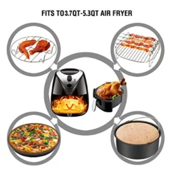 Ir Fryer Accessories 8pcs For Gowise Phillips Cozyna Ninja All Standard Air Fryer(3.7-5.3QT)with Cake Barrel,Pizza Pan,Metal Holder,Skewer Rack,Silicone Mat,Silicone Brush,Food Tongs,Oven Mitts Black