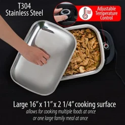 16-Inch Electric Skillet - Rectangular Stainless Steel Pan With Handles And Lid Cover 10 16-Inch Electric Skillet - Rectangular Stainless Steel Pan With Handles And Lid Cover -Kitchen Island Sale 51NlilD6l0L