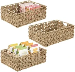 Seagrass Rose Weave Household Basket With Built-in Handles For Storage In Bedroom, Bathroom, Office - Hold Clothes, Blankets, Linens, Accessories, 3 Pack - Natural/Tan -Kitchen Island Sale 51Ny3ofrUL. AC