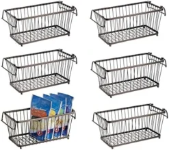 Household Stackable Metal Wire Storage Organizer Bin Basket With Built-In Handles For Kitchen Cabinets, Pantry, Closets, Bedrooms, Bathrooms - 12.5" Wide, 6 Pack - Graphite Gray -Kitchen Island Sale 51O03V FmL. AC