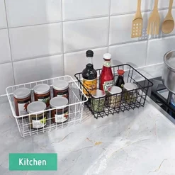 Wire Basket With Liner, 4 Pack Wire Baskets For Storage, Durable Metal Basket Organizer Storage Bin For Kitchen Cabinets, Pantry, Bathroom, Countertop, Closets (Black, 4 Liners) -Kitchen Island Sale 51O1XqXSDRS