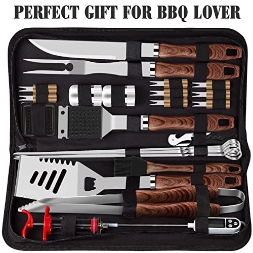 26pcs Grilling Accessories Kit For Men Women, Stainless Steel Heavy Duty BBQ Tools With Glove And Corkscrew, Grill Utensils Set In Portable Canvas Bag For Outdoor,Camping,Backyard,Brown 2 26pcs Grilling Accessories Kit For Men Women, Stainless Steel Heavy Duty BBQ Tools With Glove And Corkscrew, Grill Utensils Set In Portable Canvas Bag For Outdoor,Camping,Backyard,Brown - Image 2
