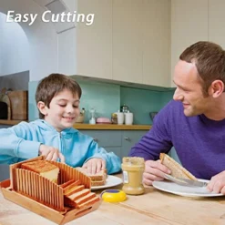 Bamboo Bread Slicer For Homemade Bread, Crumb Catcher, Collapsible And Compact Bread Cutter With 3 Sizes Cutting Guide -Kitchen Island Sale 51OptU8rdqL
