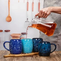 21 Oz Large Ceramic Coffee Mug, Handmade Pottery Big Tea Cup For Office And Home, Big Handle Hot And Cold Drinking, Microwave And Dishwasher Safe, Unique Texture Glaze (Deep Blue) -Kitchen Island Sale 51P2TMiENLL