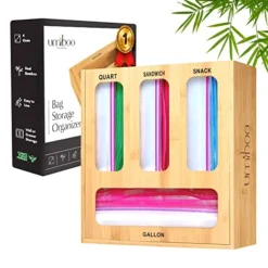 Bamboo Ziplock Bag Organizer For Drawer | Zip Lock Bag Organizer | Ziploc Bag Organizer | Storage Bag Organizer | Sandwich Baggie Organizer For Your Kitchen Drawer | Plastic Bag Organizer