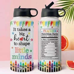 32oz Teacher Nutrition Facts Takes Big Heart To Shape Little Minds Teacher Gifts Stainless Steel Bottle With Straw Lid, Double Wall Vacuum Thermos Insulated Travel Coffee Bottle - NNRZ1712011Z