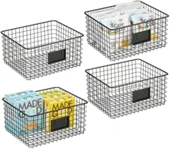 Square Steel Wired Storage Organizer Bin Baskets With Label Slot For Kitchen Pantry, Cabinet, Organizing Holder For Food, Drinks, Snacks, Produce, Omaha Collection, 4 Pack, Matte Black -Kitchen Island Sale 51P9QIXN4DL. AC