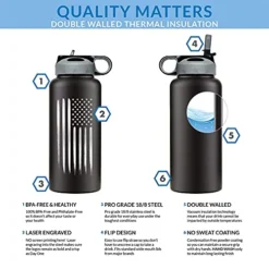 32oz American Flag Double Wall Vacuum Insulated Stainless Steel Water Bottle-Veteran Owned SMALL Business