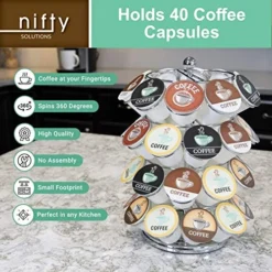 K Cup Holder – Compatible With K-Cups, Coffee Pod Carousel | 40 K Cup Holder, Spins 360-Degrees, Lazy Susan Platform, Modern Chrome Design, Home Or Office Kitchen Counter Organizer -Kitchen Island Sale 51PXhECSCiL