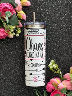 Insulated Tumbler With Lid And Straw | Reusable Travel Tumblers For Water, Smoothie & Tea | 20oz Iced Coffee Cup With Lids & Stainless Straws | Chaos Coordinator Gifts For Women