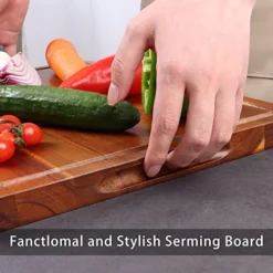 Wood Cutting Board 16.5x13 Inch Large Reversible Chopping Block With Handles And Juice Groove, Acacia Wood Butcher Block Extra Thick Wooden Chopping Board Meat Board Cheese Board -Kitchen Island Sale 51PrVXAcY6L