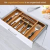 Expandable Bamboo Silverware Organizer - Kitchen Drawer Organizer, Utensil Holder - Drawer Organization And Storage In Kitchen, Bathroom Or Bedroom, 17” Long, Adjustable From 13” - 22.2” Wide, 2” Deep
