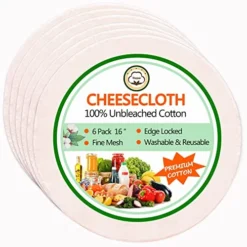6 Pack 16” Circle Cheese Cloths For Straining Reusable, Grade 90 Plus, Edge Locked, 100% Unbleached Cotton Cheesecloth, Food Strainer For Cheese, Yogurt, Almond Nut Milk, Juice, Coffee, Herbs