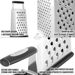(Large) 4-Sided Cheese Grater - Stainless Steel Grater With Easy Grip Handle & Anti-Skid Base - Wide Grating Surface Box Grater With Sharp Blades For Parmesan Cheese, Ginger, Vegetables, & More 6 (Large) 4-Sided Cheese Grater - Stainless Steel Grater With Easy Grip Handle & Anti-Skid Base - Wide Grating Surface Box Grater With Sharp Blades For Parmesan Cheese, Ginger, Vegetables, & More -Kitchen Island Sale 51QgGpgKJIL