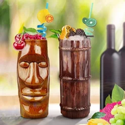 Tiki Mugs Cocktail Set Of 4 - Large Ceramic Hawaiian Party Mugs Drinkware, Cute Exotic Cocktail Glasses, Tiki Bar Professional Hawaiian Party Barware, TKSET0001 -Kitchen Island Sale 51QmFGDyvML