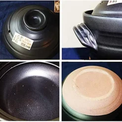 Japanese Earthenware Clay Rice Cooker With Double Lid,Round Donabe Hot Pot Ceramic Casserole Rice Cookware Stockpot Stove Pot,Made In Japan-Black 19.3x13.5cm(8x5inch) (3tezm-003) -Kitchen Island Sale 51QyOSUj9eL