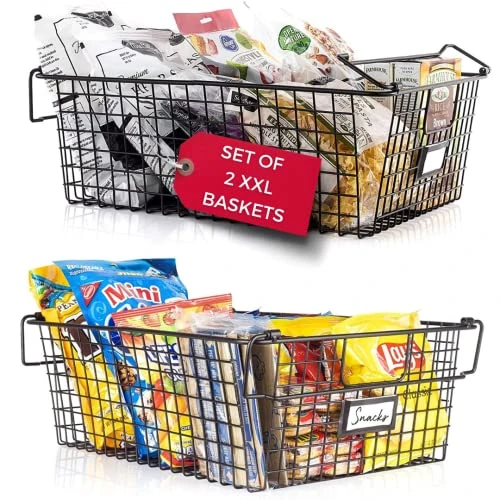 XXL Wire Baskets For Storage Pantry Baskets, Set Of 2 Wire Storage Baskets, Wire Baskets For Organizing, Large Wire Basket, Kitchen Organization Baskets, Metal Basket For Storage - XXL - Bronze 1 XXL Wire Baskets For Storage Pantry Baskets, Set Of 2 Wire Storage Baskets, Wire Baskets For Organizing, Large Wire Basket, Kitchen Organization Baskets, Metal Basket For Storage - XXL - Bronze