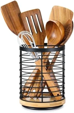 Utensil Holder For Kitchen Counter - 5.2" X 5.2" X 6" Large Round Utensils Holder With Wooden Base Matte Black Cooking Utensil Holder,Kitchen Countertop Utensil Organizer (Metal+Bamboo) 13 Utensil Holder For Kitchen Counter - 5.2" X 5.2" X 6" Large Round Utensils Holder With Wooden Base Matte Black Cooking Utensil Holder,Kitchen Countertop Utensil Organizer (Metal+Bamboo) -Kitchen Island Sale 51R9gKY7GsL. AC