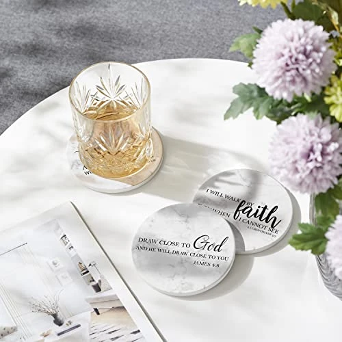 Coasters For Drinks With Bible Verses, Set Of 6 Absorbent Drinks Coasters With Holder Ceramic Drink Coaster With Cork Backing For Table Protection, Christian Coasters, Christian Gifts 2 Coasters For Drinks With Bible Verses, Set Of 6 Absorbent Drinks Coasters With Holder Ceramic Drink Coaster With Cork Backing For Table Protection, Christian Coasters, Christian Gifts - Image 2