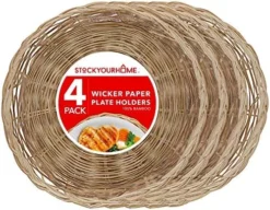 10-Inch Bamboo Paper Plate Holder (4 Count) - Heavy Duty Wicker Reusable Paper Plate Holders - Natural Charger Plates -Kitchen Island Sale 51RDlE75VL. AC
