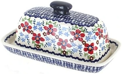 Blue Rose Polish Pottery Prairie Garden Butter Dish 14 Blue Rose Polish Pottery Prairie Garden Butter Dish - Image 14