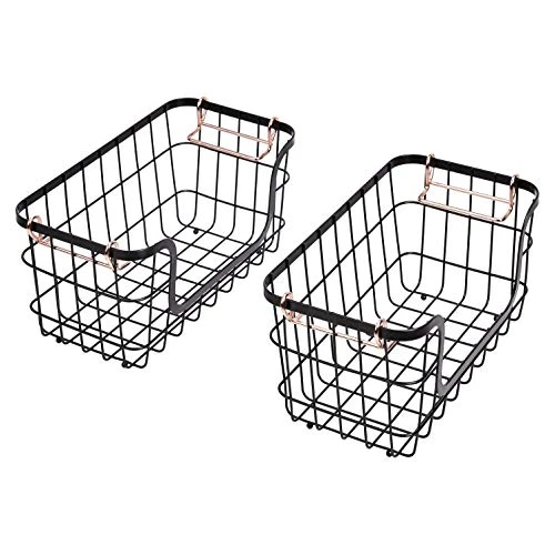 Amazon Basics Stackable Metal Wire Storage Basket Set For Kitchen Or Bathroom - Black/Rose Gold 3 Amazon Basics Stackable Metal Wire Storage Basket Set For Kitchen Or Bathroom - Black/Rose Gold - Image 3