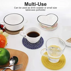 Braided Coasters For Drinks, 6 Pcs Round Handmade Woven Fabric Desk Coasters, Absorbent Cotton Cup Coasters Heat-Resistant Hot Pads Mats For Kitchen Dining Table Protection -Kitchen Island Sale 51RRJhtGMeL