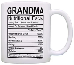 Mothers Day Gifts For Grandma Nutritional Facts Label Funny Gifts For Grandma Gag Gift Coffee Mug Tea Cup White